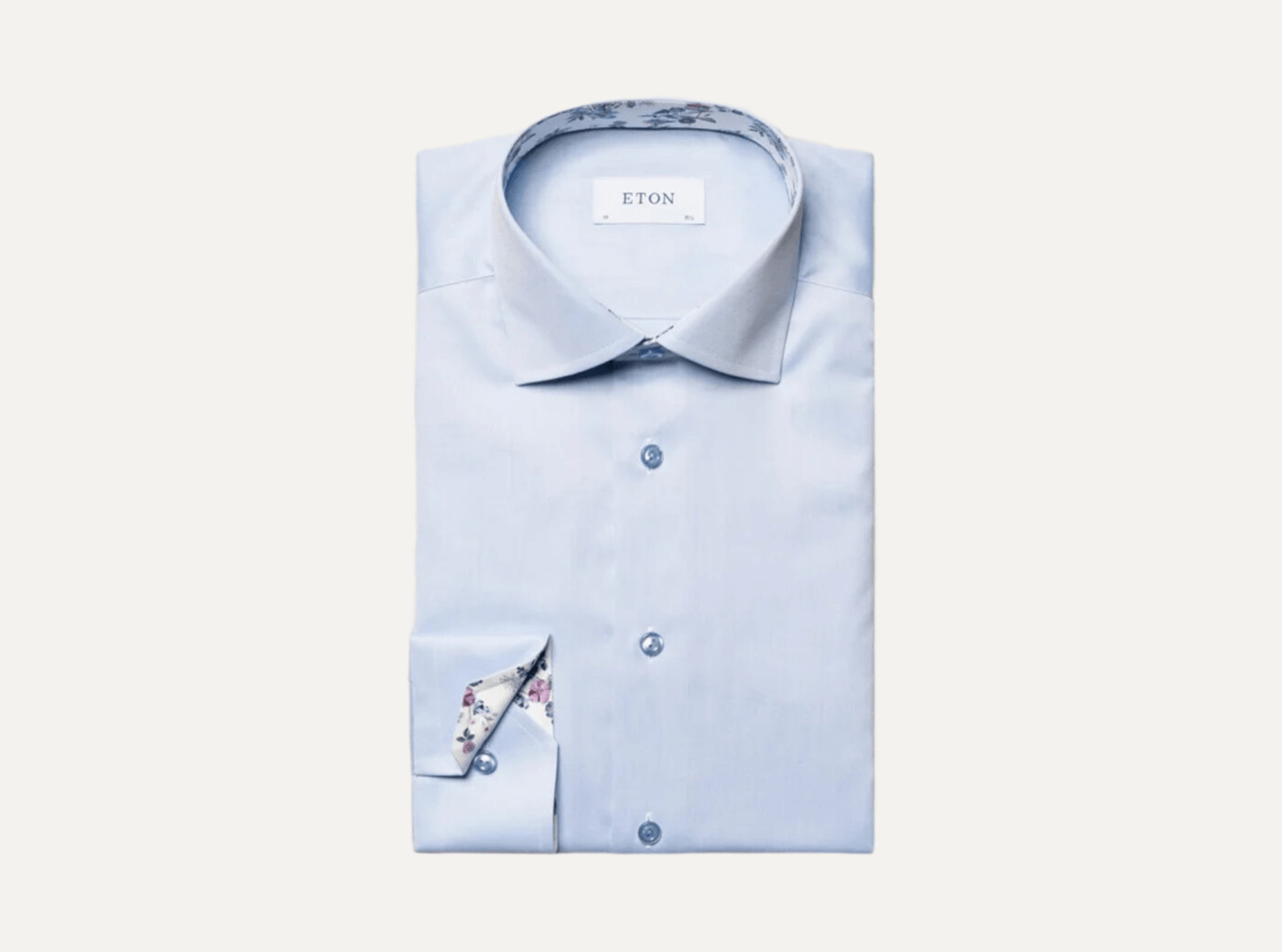 White Floral Print Effect Solid Signature Twill Shirt