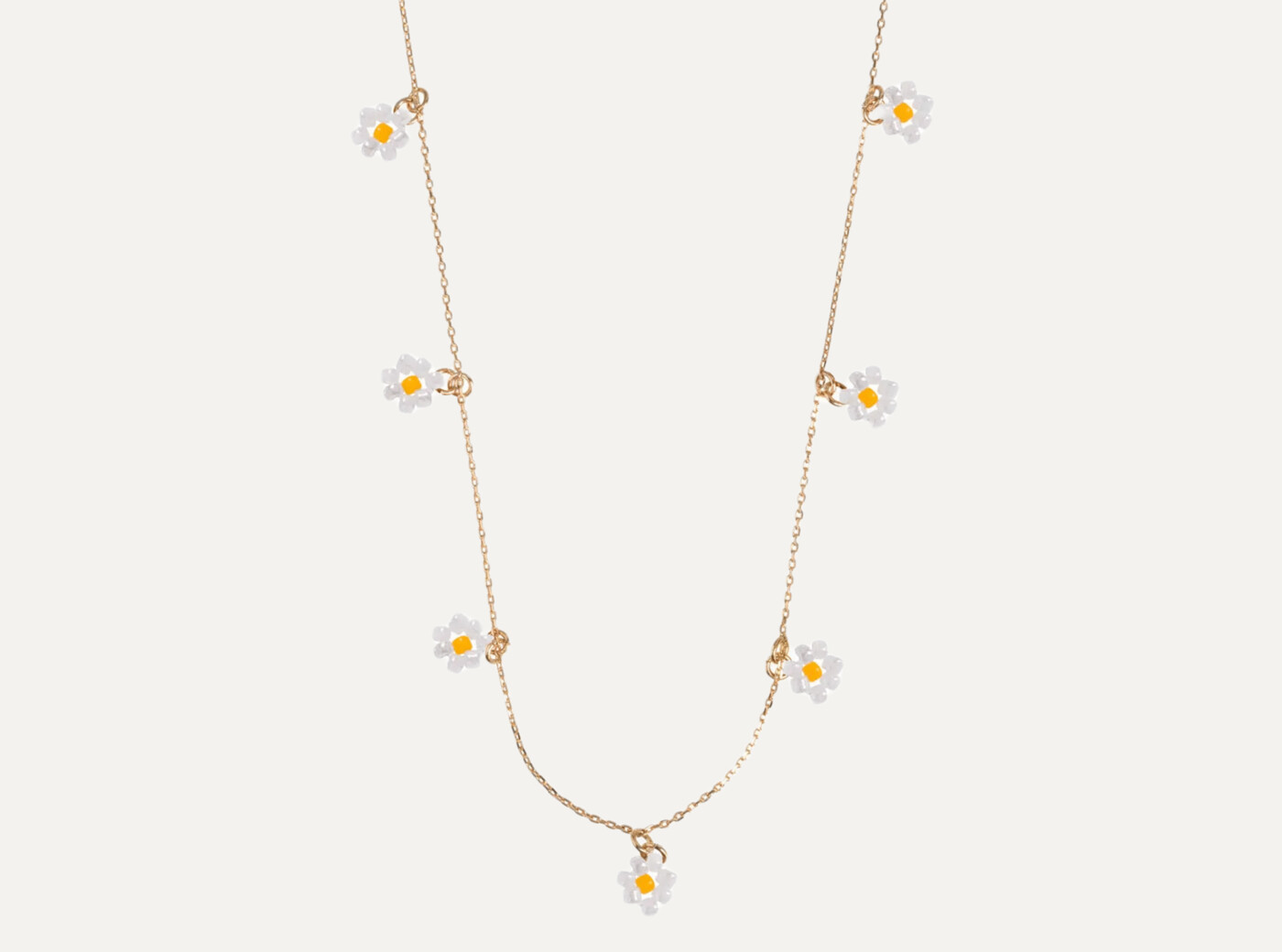 Small Flower Bead Necklace - White