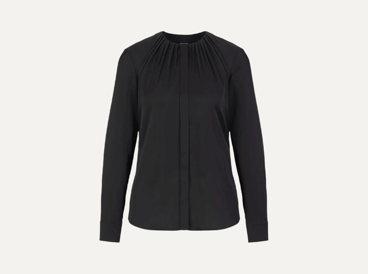 Ruched-neck blouse in stretch-silk crepe de chine