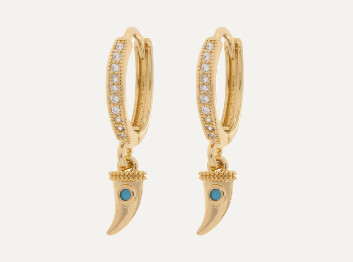 Bowyn - Small Horn with Blue Stone Hoop Earrings