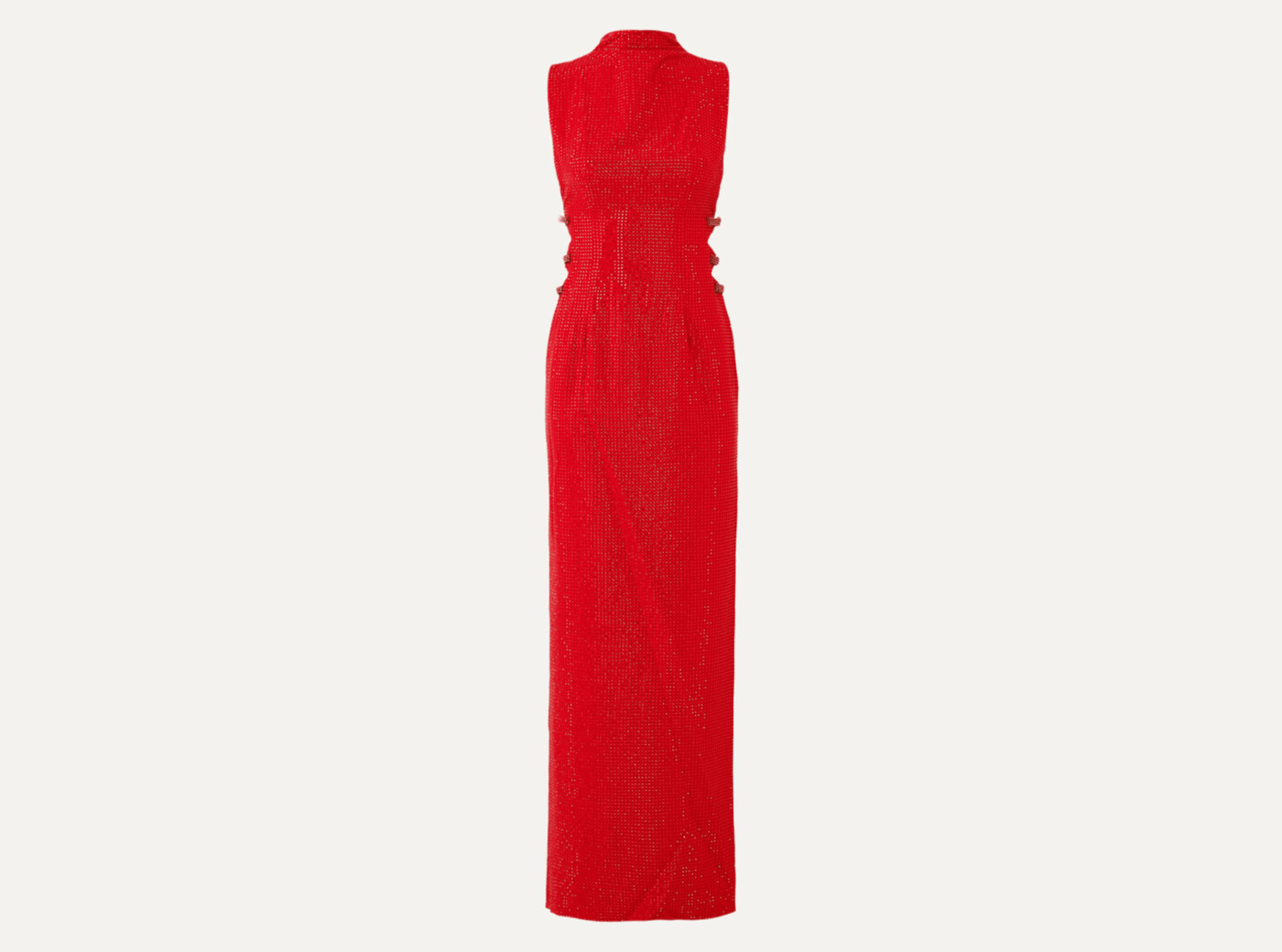 RED RHINESTONE CREPE MAXI DRESS