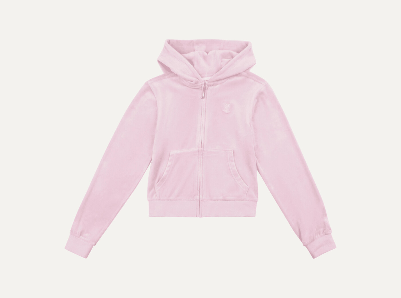 Tonal Embro Velour Zip Thru Hoodie Pink Nectar