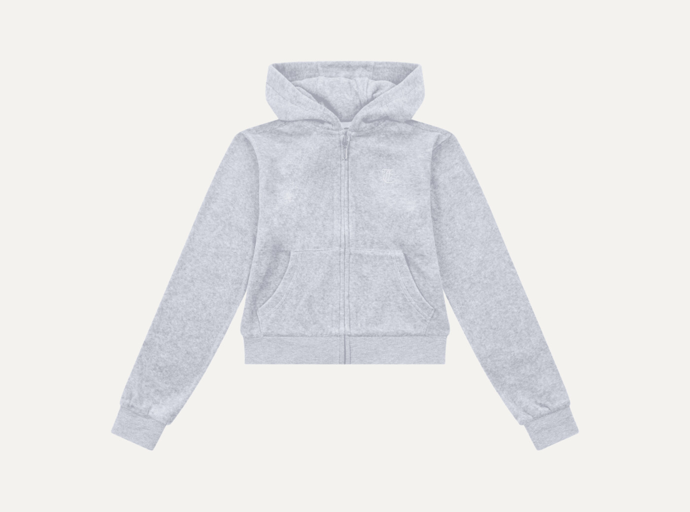 Tonal Embro Velour Zip Thru Hoodie Heather Grey