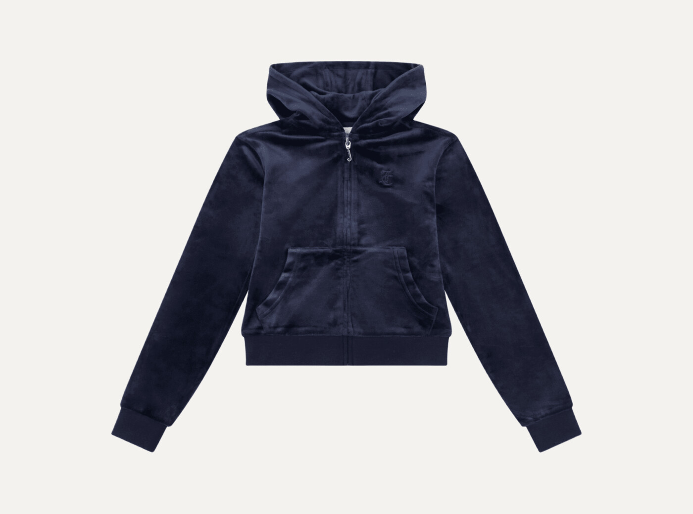 Tonal Embro Velour Zip Thru Hoodie Night Sky