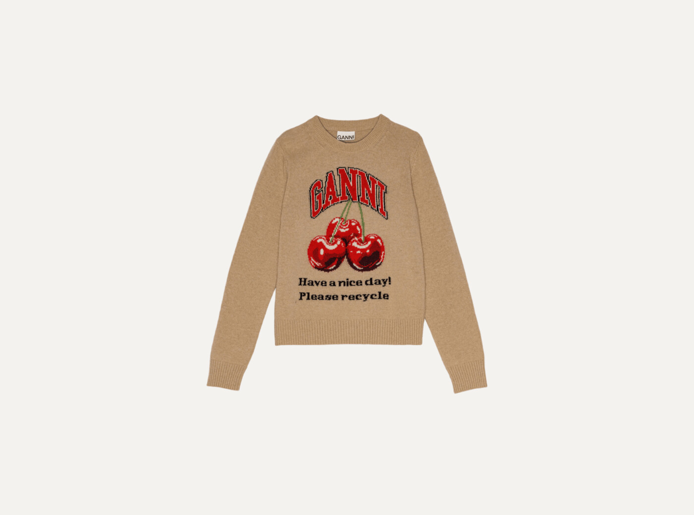 Graphic Wool Mix Cherry Crewneck