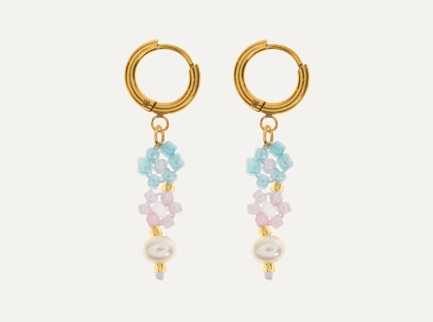 Fanny - Flower and Pearl Colorful Bead Summer Hoop Earrings