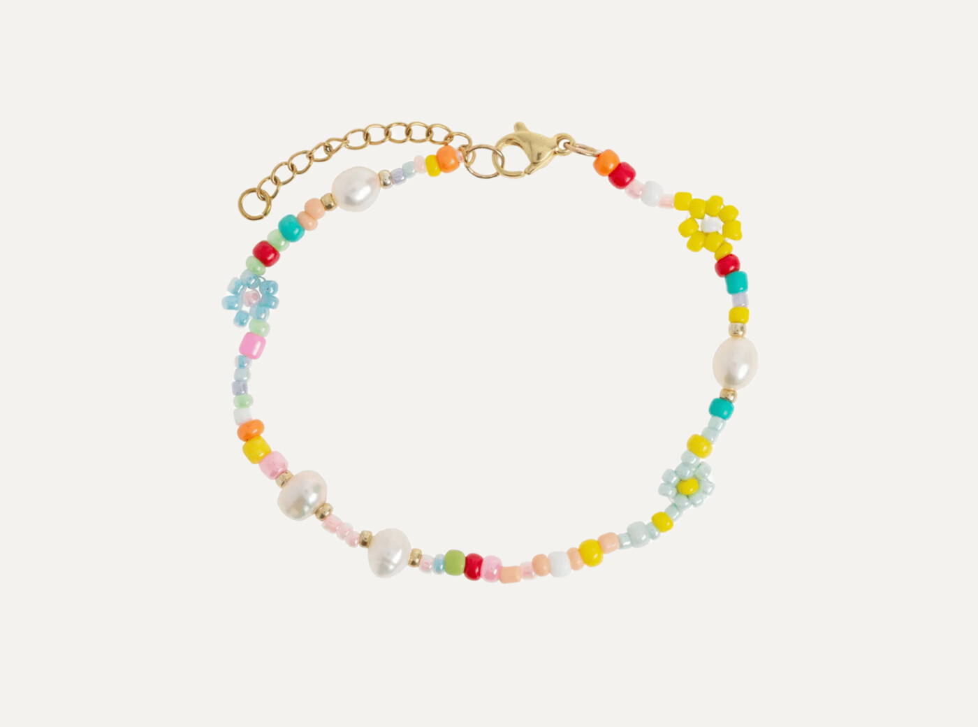 Sigrid - Flower and Pearl Colorful Bead Summer Bracelet Stainless Stee