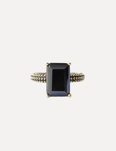 Mega rectangle ring black gold