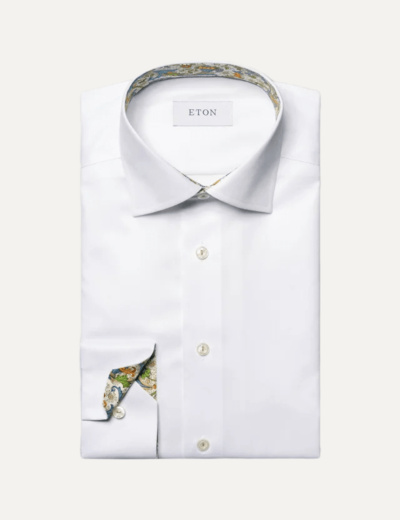 White Geometric Effect Signature Twill Shirt