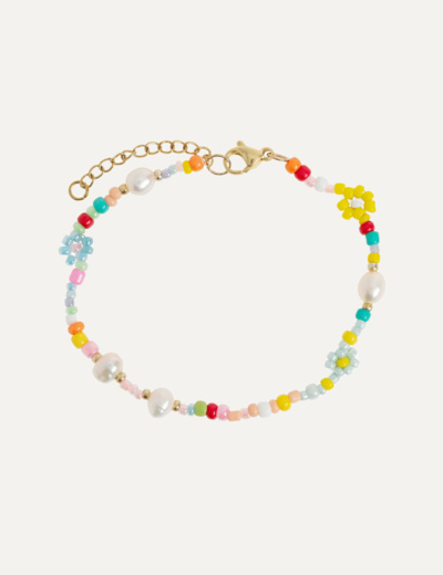 Sigrid - Flower and Pearl Colorful Bead Summer Bracelet Stainless Stee