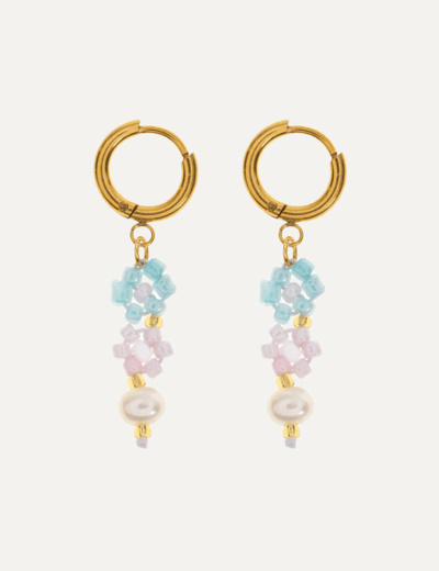 Fanny - Flower and Pearl Colorful Bead Summer Hoop Earrings