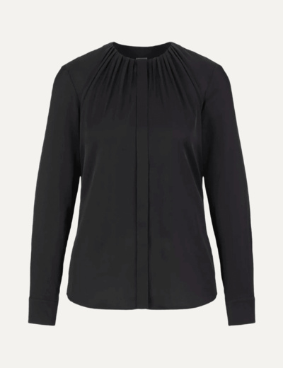 Ruched-neck blouse in stretch-silk crepe de chine