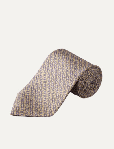 Beige Geometric Print Silk Tie