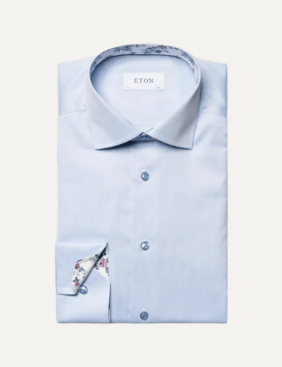 White Floral Print Effect Solid Signature Twill Shirt