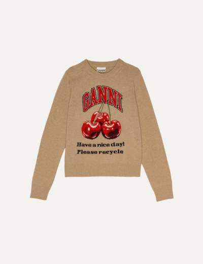 Graphic Wool Mix Cherry Crewneck