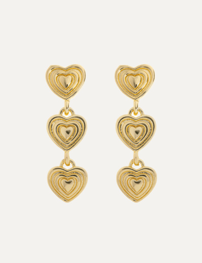 Baby - Dangling Heart Stud Earrings - Gold