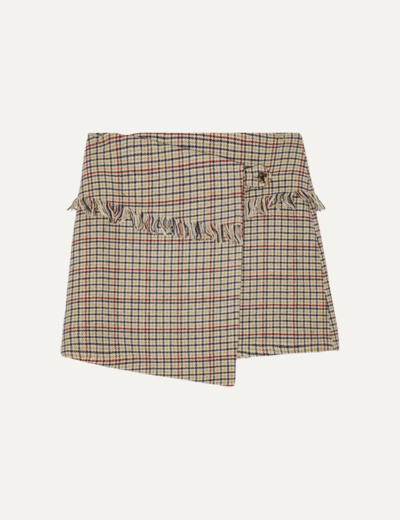 Check Wool Mix Wrap Mini Skirt