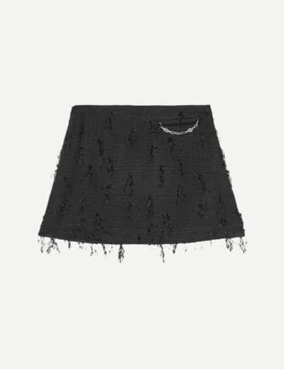 Fringed Tweed Mini Skirt