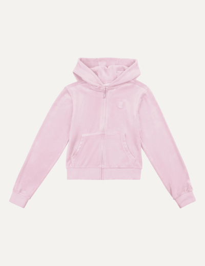 Tonal Embro Velour Zip Thru Hoodie Pink Nectar