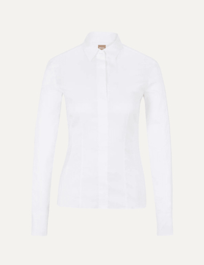 Slim-fit blouse in stretch cotton-blend poplin