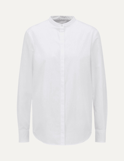Relaxed-fit collarless blouse in cotton poplin