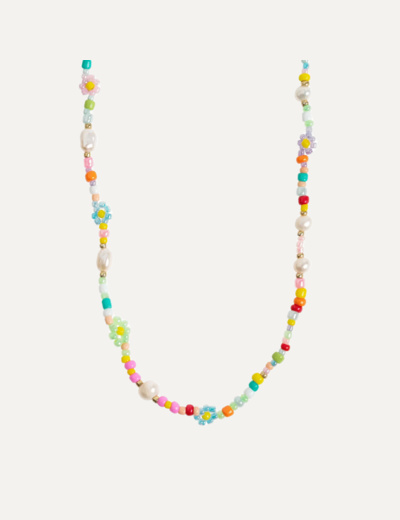 Sigrid - Flower and Pearl Colorful Bead Summer Necklace