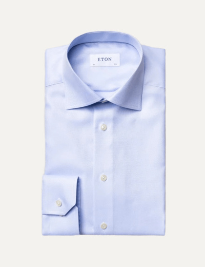 White Textured Twill Shirt - Single Cut Away