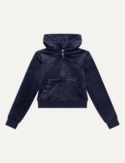 Tonal Embro Velour Zip Thru Hoodie Night Sky