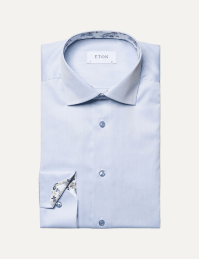 Light Blue Floral Print Effect Solid Signature Twill Shirt