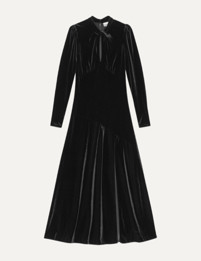 Velvet Jersey Gathered Long Dress