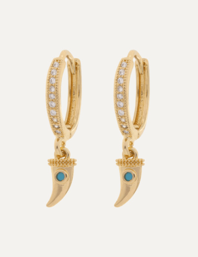 Bowyn - Small Horn with Blue Stone Hoop Earrings