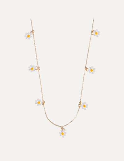 Small Flower Bead Necklace - White