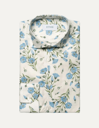 White Melange Floral Signature Twill Shirt