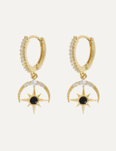 Elvira - Moon and Star Crystal Hoop Earrings